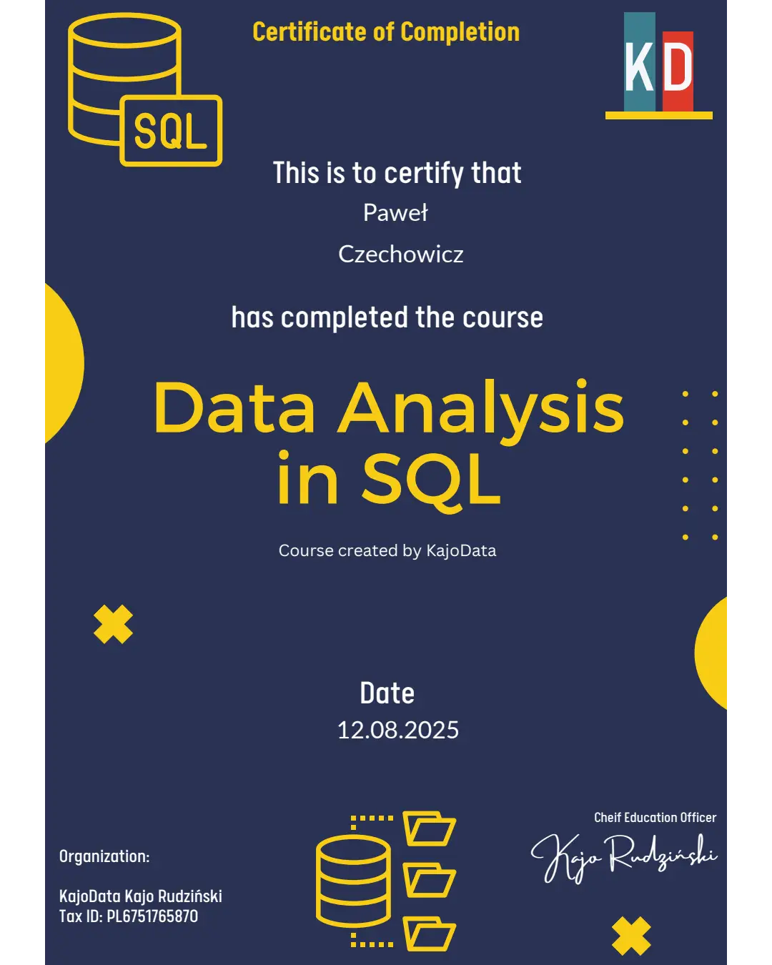 Certyfikat Analiza danych w sql